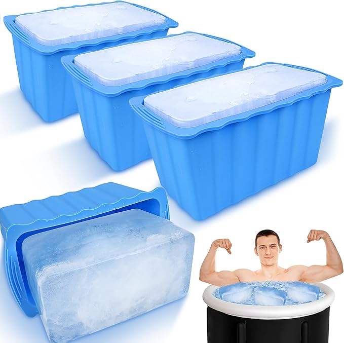 4PC Extra Large Ice Cube Molds Thicker Ice Bath Water Chiller Giant Ice Block Molds Silicone Ice Block Maker For Home Big Ice Cube Tray Reusable Athletes Cold Plunge Accessories Easy to Remove