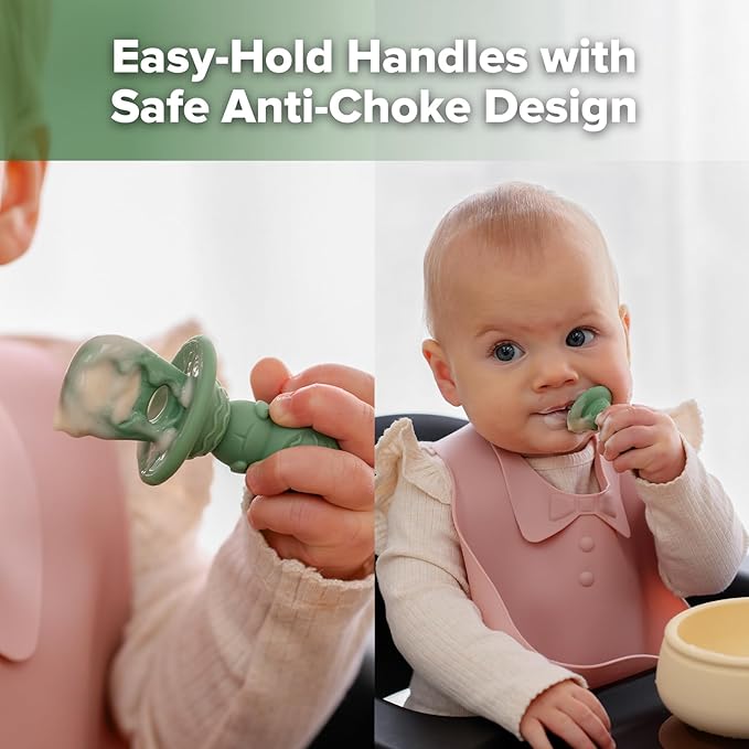 Haakaa Astronaut Beginner Silicone Cutlery&Ice Pop Mould Set-Baby Spoons and Forks for Self Feeding 6 Months-Mini Silicone Popsicle Molds with Sticks for Kids