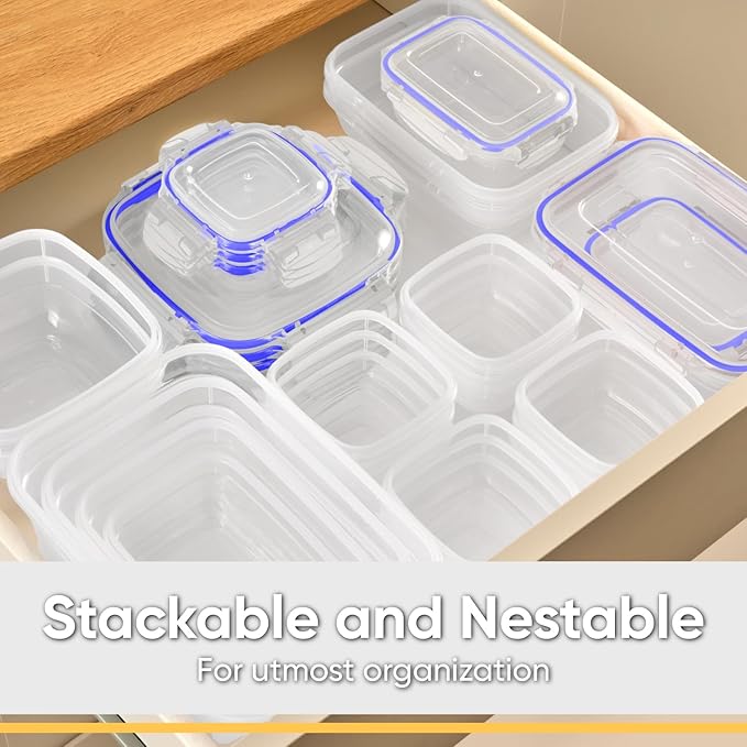 Superio Plastic Food Storage Containers with airtight Lid for Pantry, Fridge- BPA Free, Leakproof Sealed Container- Microwave, Dishwasher and Freezer Safe, Clear (17 Cup- 6 Pack)