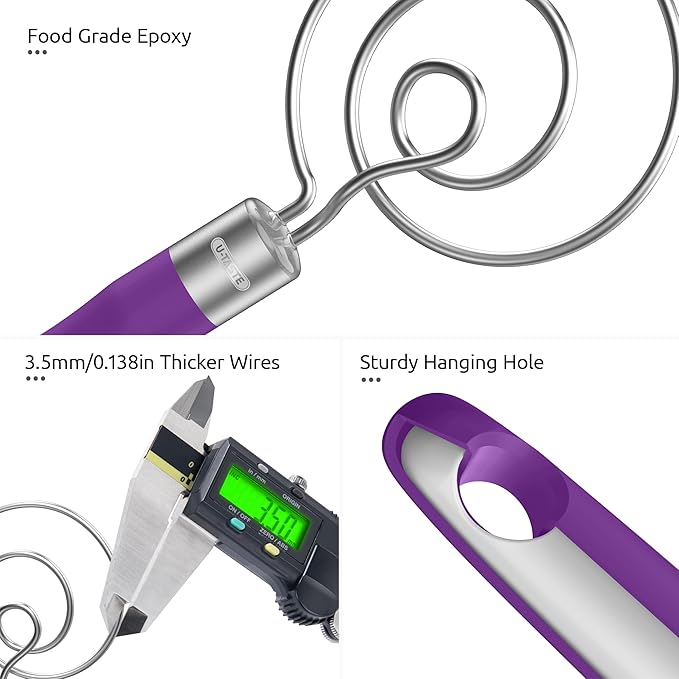 U-Taste 18/8 Stainless Steel Measuring Cups and Spoons Set of 10 and 12.6in Stainless Steel Danish Dough Whisk (Purple)