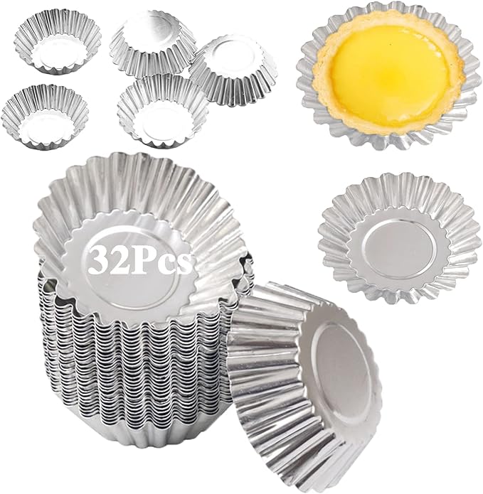 Egg Tart Molds 32Pack Tart Pan 2.75inch, Mini Tart Tins Aluminium Mini Tart Pans for Baking (32Pack-2.75inch)