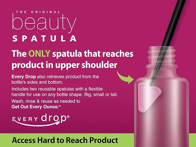 Every drop Beauty + Lip Spatula Combo, Last Drop, Get Hard to Reach Beauty and Lip Products Out of Bottle, Washable and Reusable, 1 Beauty Spatula and 1 Lip Spatula
