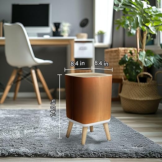Small Trash Can with Lid Bronze Copper Metal foil Abstract Modern Wastebasket with Press Cover Dog Proof Garbage Can Waste Bin for Kitchen Bathroom Nursery 2.6 Gallon