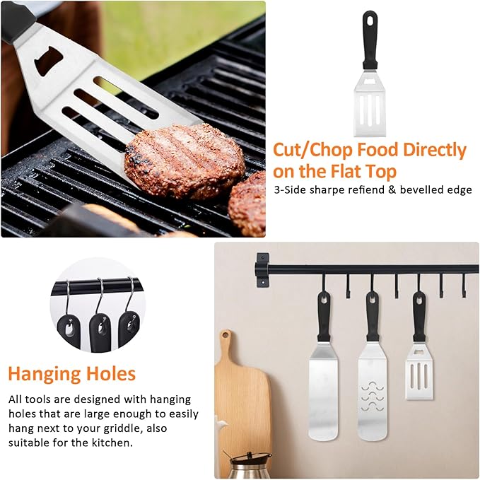 8PCS Whaleme Stainless Steel Spatula Set, Metal Spatula Set for Blackstone, Griddle Scraper/Hamburger Turner/Metal Grill BBQ Enlarged Spatulas Set with Carry Bag Outdoor BBQ & Teppanyaki and Camping