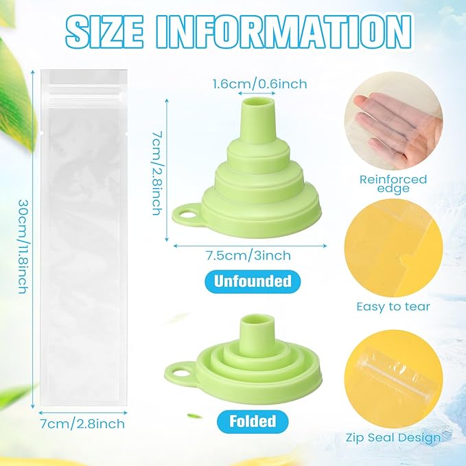 Hoolerry 450 Pcs Disposable Ice Mold Bags with 1 Silicone Funnel Freezer Tubes with Zip Seals Candy Ice Mold Yogurt Tubes Pouch for Snack Juice Fruit Smoothies Party Favor (2.8 x 11.8 Inch)
