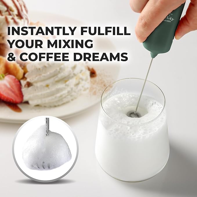Mini & Mighty Milk Frother Wand – Powerful Handheld Coffee Frother, Battery Operated Drink Mixer – Compact Pocket Size – Detachable Whisk for Latte, Cappuccino, Matcha, Hot Chocolate – Emerald