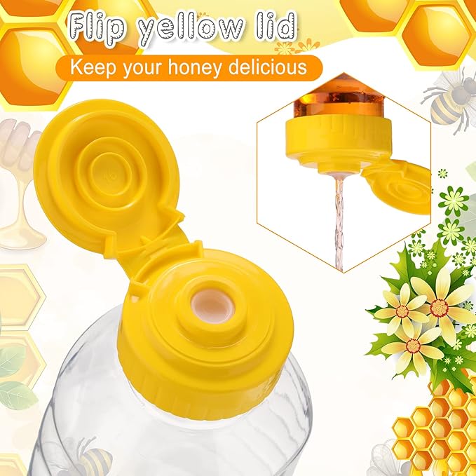 24 Pcs Clear Plastic Honey Bottles Plastic Skep Style Jar Honey Squeeze Bottle Empty Refillable Honey Dispenser with Flip Top Lids Leak Proof Honey Containers Holders for Storing and Dispensing (32oz)