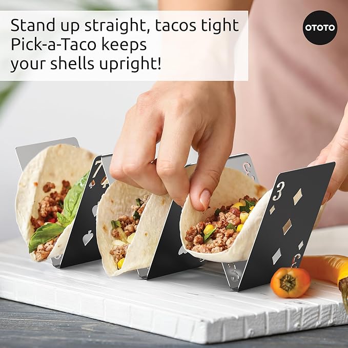 OTOTO Pick-a-Taco Taco Holders Set of 2 - Cool Kitchen Gadgets, Cute Kitchen Accessories, Taco Tray, Taco Shell Holder, Taco Stand, Cards White Elephant Gifts, Kitchen Gifts, Funny Gifts
