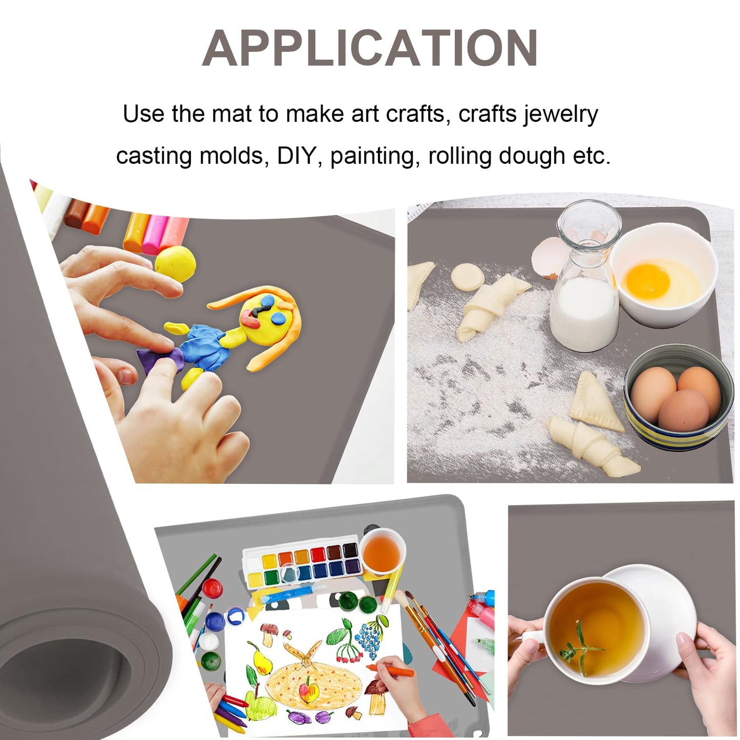Silicone Placemat for Toddles Kids Non-Slip Reusable Portable Baby Placemats for Restaurant Stain-Proof Children Food Mats Eating Table Mat 2 Pack (Charcoal&Silver Gray)