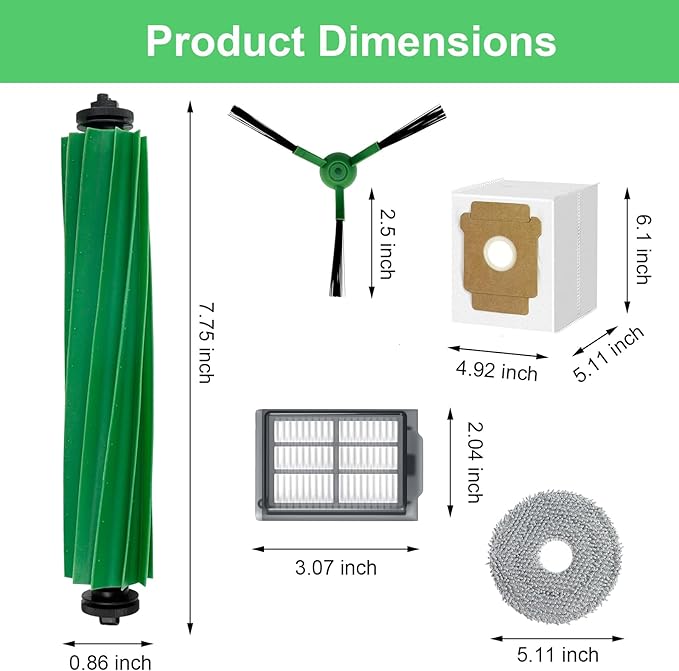 17 PCS Replacement Parts iRobot Roomba Plus 405 Combo/ 505 Combo Robot Vacuum Cleaner, Accessories Kit with 1 Main Brush, 4 Side Brushes, 4 HEPA Filters, 4 Mop Pads, 4 Dust Bags