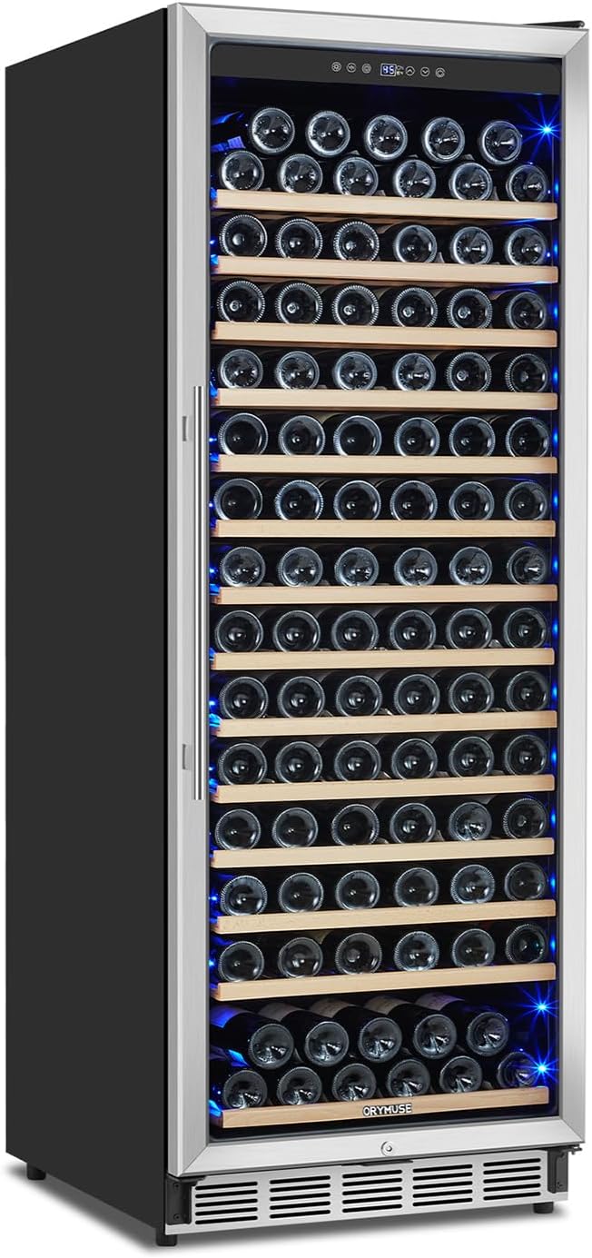 ORYMUSE Freestanding 180 Bottle Wine Fridge - 24" Built-in Cooler with Upgraded Compressor Cooling and Intelligent Temperature Memory, Large Capacity Refrigerator