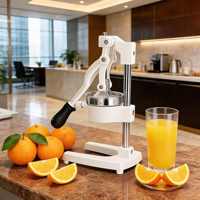 Cast Iron Juicer, Cast Iron Juicer Hand Press Heavy Duty, Peel-Free Juicing, Professional Lemon Orange Pomegranate Squeezer, Effortless, Stable, Easy Clean for Home, Bar, Commercial Use(White)