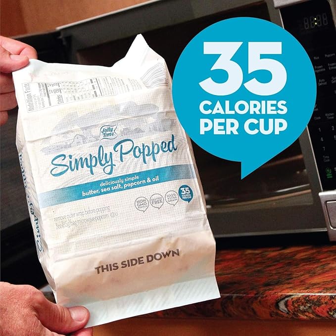 Jolly Time Simply Popped - Lightly Salted Microwave Popcorn, 3oz Sharing Bag, 3 Bags Per Carton (Simply Popped Butter, 3 Ounce (Pack of 36))