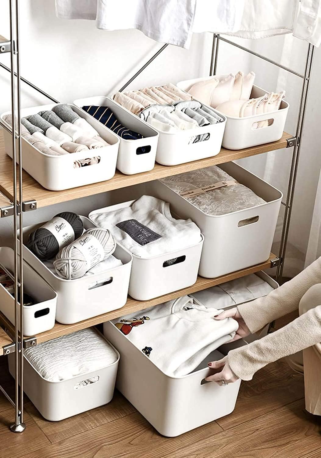 Plastic Storage Bins,Versatile Kitchen Pantry Organization and Storage,for Plastic Storage Container Under Bed,Under Sink Bathroom Organizer (1 Pack Medium, White)