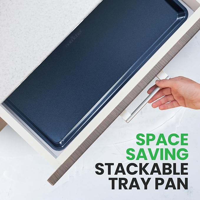 NutriChef Extra Large Nonstick Cookie Sheet for Baking, 22 Inch x 16 Inch Premium Carbon Steel Baking Tray for Oven, Baking Sheet for Cookies, Jelly Rolls, & Pastries - Blue Diamond, NCLG1BD