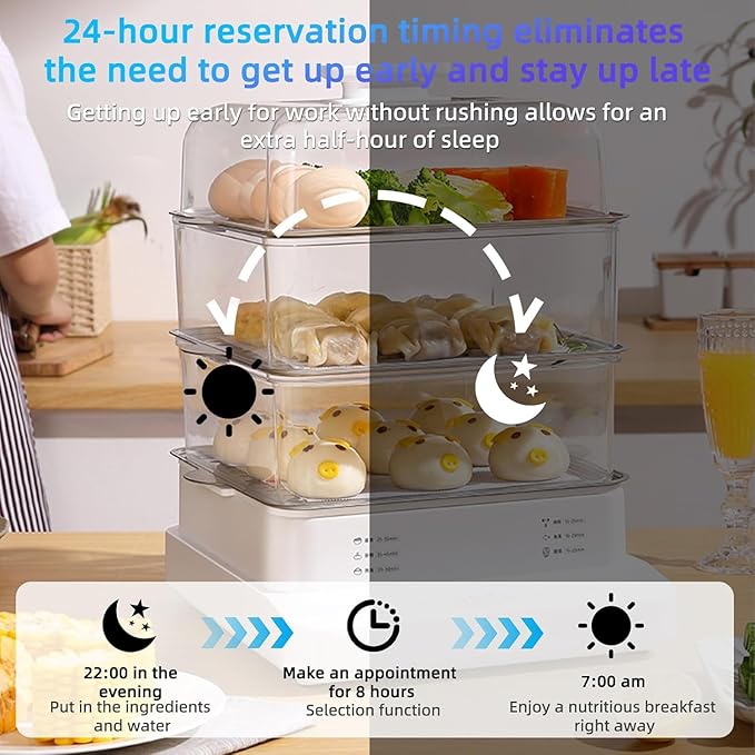 Electric Three-tier Steamer, Made From Commercial-grade Stainless steel, a Large-capacity Breakfast Machine With a Timer Function. Suitable for Home use, Restaurants and Banquets.