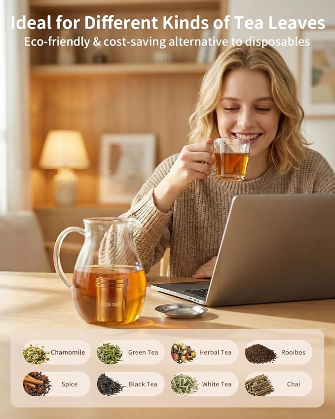 House Again Large Tea Infuser, Extra Fine Mesh Tea Strainers for Loose Tea, 18/8 Stainless Steel Tea Strainer with Extended Chain Hook, Tea Steeper for Brew Tea, Spices & Seasonings, for Multi Cups