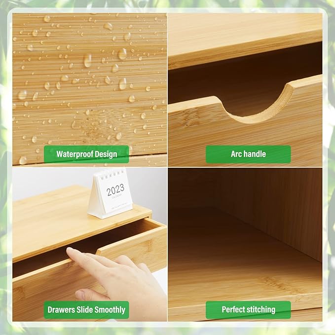 Charmewooden Bamboo Desk Organizer With Drawers Countertop Drawers Counter Storage Box Corner Desk Organizer for Home Office No Assembly Required (2 Drawers)