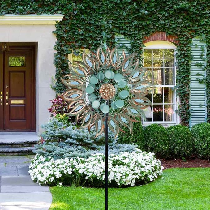 DREAMSOUL 24" Dia Large Wind Spinners Outdoor with 5 Prongs Stake, Metal Kinetic Wind Spinners for Yard and Garden