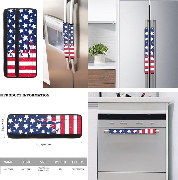 American Flag Fridge Door Handle Covers Set of 6, Refrigerator Door Handle Covers Kitchen Fridge Microwave Dishwasher Door Handle Protector Covers July 4th Independence Day Decor