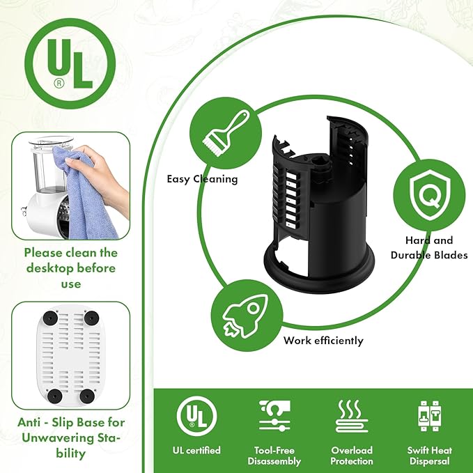 GVODE 5-in-1 Electric Cheese Grater and Vegetable Slicer – 700W Powerful Rotary Grater for the Kitchen with Multiple Attachments, White