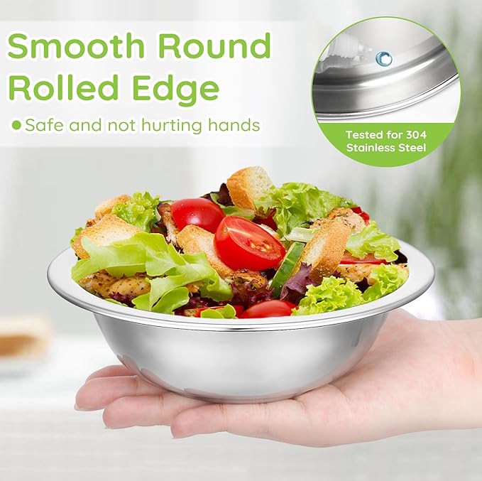 304(18/8) Stainless Steel Mixing Bowls for Kitchen, 10 Pack 6.3" 13.67 fl.oz Metal Mixing Bowls Set Stackable for Baking Serving Cooking Food Prep Storage Dishwasher Safe Lightweight