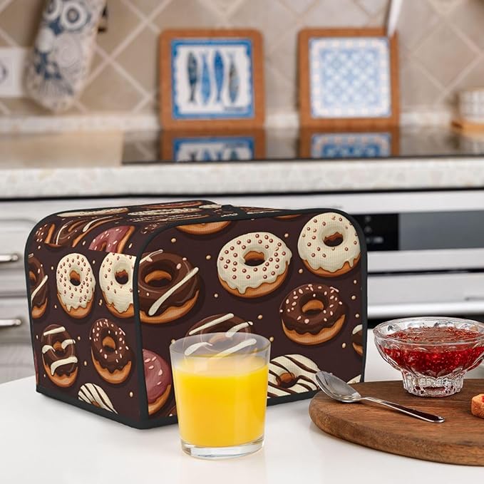 Toaster Cover 4 Slice Food Donuts Pattern Waterproof Appliance Cover with Hang Loop Bread Baker Toaster Cover for Kitchen