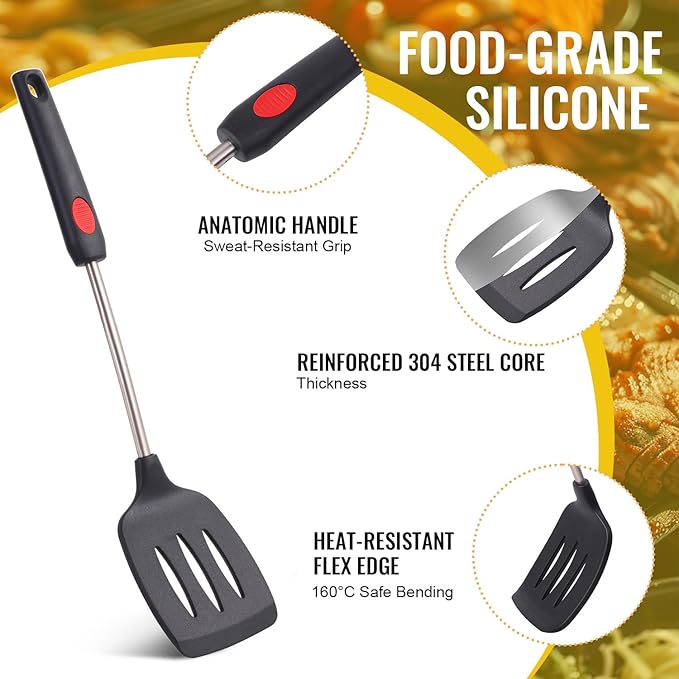 Pack of 3 Spatulas Silicone Heat Resistant,Silicone Cooking Utensils Set,Ladle Spoon for Egg,Meat,Soup