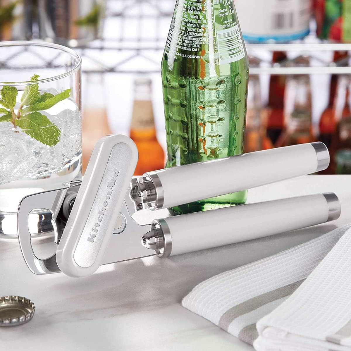 KitchenAid Classic Multifunction Can Opener and Bottle Opener Easy to Use, Razor Sharp Stainless Steel Cutting Wheel, Soft Ergonomic Handles, White