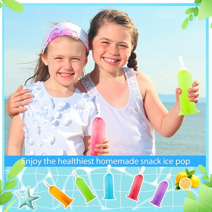 Jeyiour 1000 Pcs Ice Lolly Bags Disposable Ice Lolly Mold Bulk 3x10 Inches Plastic Candy Freeze Pop Bags with 2 Silicone Funnels Wrappers for Yogurt Sticks, Candy, Juice, Fruit Smoothies