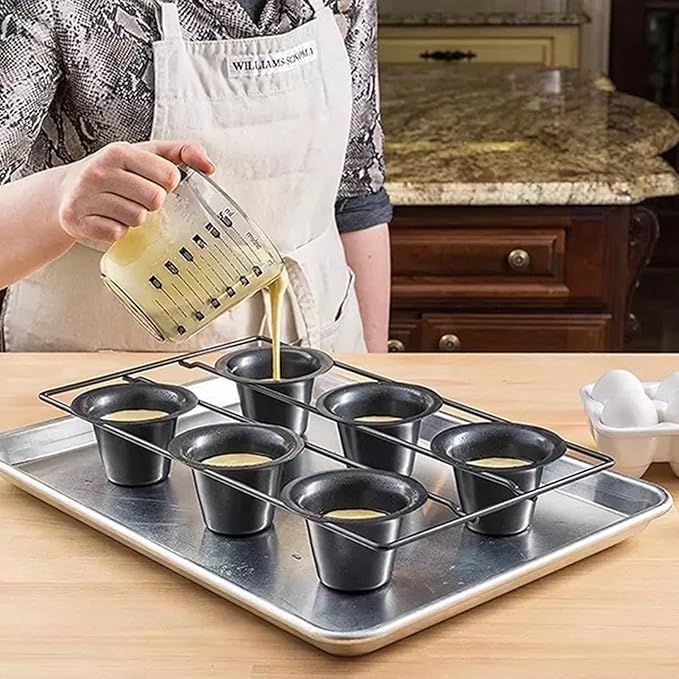 Popover Cake Pan, Non-Stick Muffin, Muffin Pan Cupcake Pan, Cupcake Bakeware for Oven Baking Vertical Cup Design 6-Cavity Versatile Waffle Pudding Pan Black