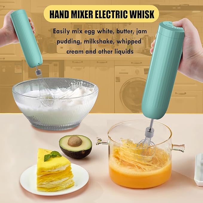 4-in-1 Handheld Frother, Coffee Frother Handheld, Electric Whisk, Milk Frother Wand for Coffee, Matcha, Electric Hand Mixer, Mini Onion Chopper 10Oz, Small Cordless Hand Blender, 4 Speed