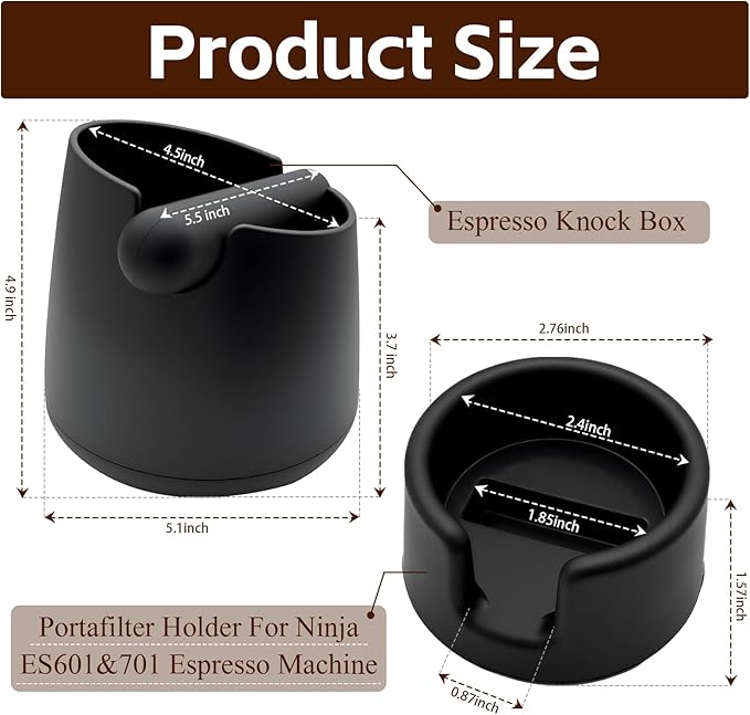 Portafilter Holder & Coffee Knock Box Combo for Ninja Luxe Café ES601&ES701 Espresso Machine - Anti-Slip Silicone Coffee Tamper Base and Large Capacity ABS Knock Box Espresso Accessories Kit,Black