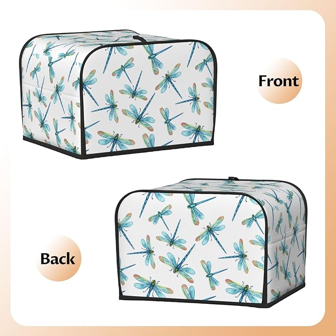Blue Dragonflies Covers for Toasters 4 Slice,Cute Funny Bread Machine Cover with Handle,Washable Stain Resistant Kitchen Small Appliance Cover Dining Decor