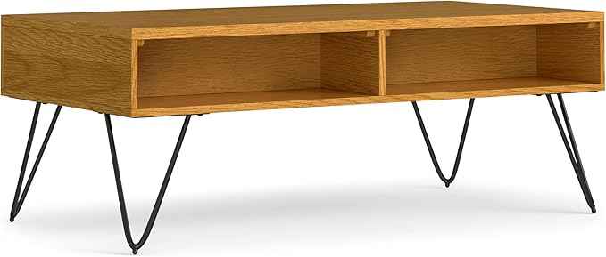SIMPLIHOME Hunter 48 inch Wide Rectangle Industrial Lift Top Coffee Table in Oak Veneer for the Living Room and Family Room