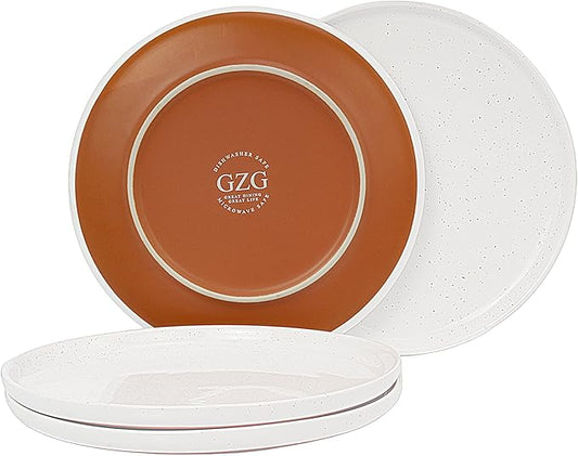GZG Ceramic Dinner Salad Plates Set of 4, 8 Inch Speckled Dinnerware Dessert Plates with Clay-Tone Base, Microwave Oven Dishwasher Safe