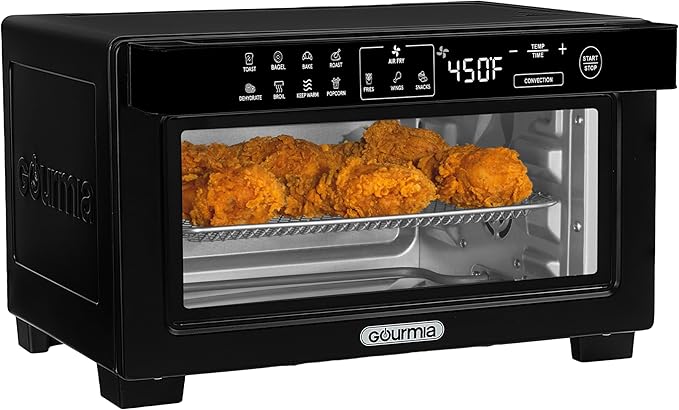 Gourmia Toaster Oven Digital Air Fryer - Convection Mode with 4 Slice Capacity, 3 Rack Positions, 12 Presets, Toast, Bagel, Bake, Roast, Broil, Dehydrate, Popcorn, Fits 9" Pizza, Black