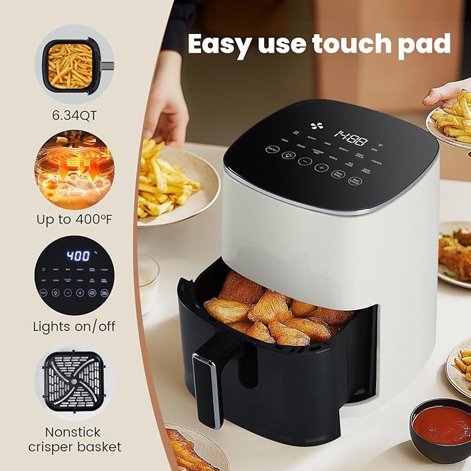 Air Fryer, 6QT Square Airfryer with Visual Window, 400°F Fast Heating Air Fryers Oven with Timer, Auto-Off, Non Toxic & Non Stick, Multiple 12 Modes for Roast, Bake, Dehydrate, Fry, Reheat