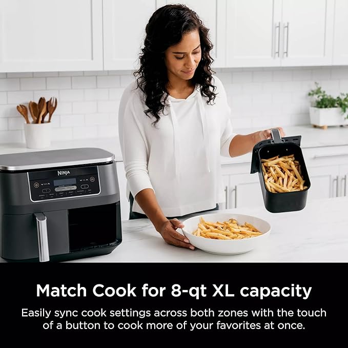 Ninja Foodi 6-in-1 2-Basket Air Fryer with DualZone Technology, 8-Quart Capacity, Dark Grey Stainless Finish (Renewed)