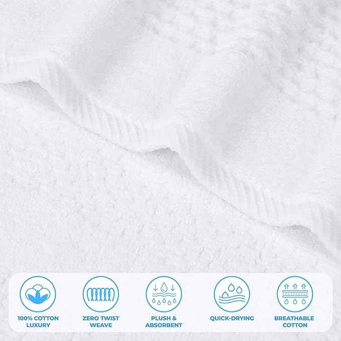 Superior Playa Zero Twist Cotton Medium Weight Towels, for Guest Bath, Bathroom, Shower, Spa, Plush, Quick Dry, Ultra-Soft Towels, Bath Essentials, Waffle Textured, 6 Piece Assorted Towel Set, White