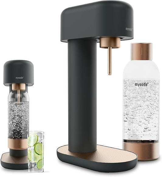 Mysoda Ruby 2 Sparkling Water Maker - Silent and Long-Lasting Aluminium Soda Maker with 1L Water Bottle - Without CO2 Cylinder - Black Copper