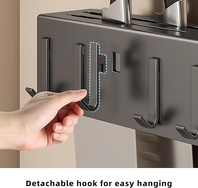 Wall-Mounted Kitchen Organizer - Knife & Utensil Holder with Hooks for Cooking Tools & Towels | Space-Saving Kitchen Storage Rack | Heavy-Duty, Easy Installation & Rust-Resistant.