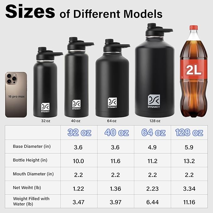 DYSANKY 1 Gallon Water Bottle Insulated | Thickened Stainless Steel Vacuum Metal Water Jug | Portable Sports Large for Gym and Hiking with Straw, Carrier Bag, Handle Strap | BPA-Free 128 oz