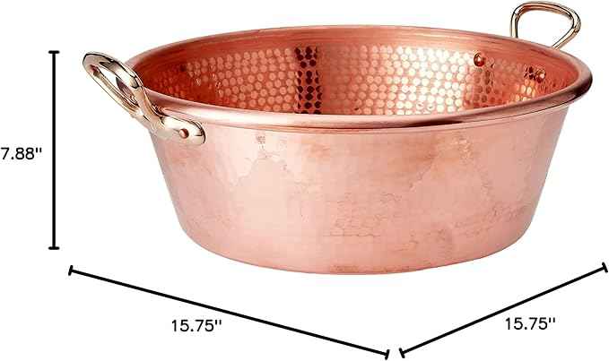 Mauviel M'Passion 1.2 mm Hammered Copper Jam Pan With Brass Handles, 14.4-qt, Made In France