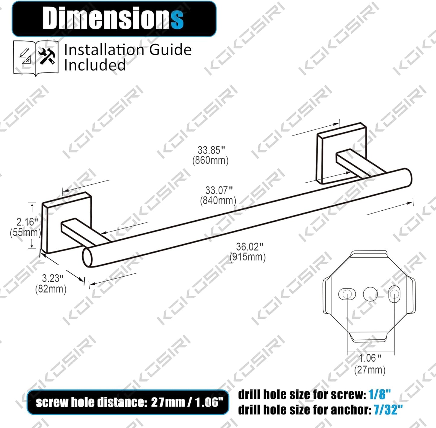 KOKOSIRI Bathroom Towel Bar 36'' Towel Holder for Bath Kitchen Wall Mount Towel Rails 36 Inch Brushed Gold Stainless Steel B4005BG-L36