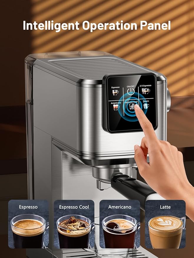 KEENSTAR 20Bar Espresso Machine with Rapid Cold Brew, Hot & Iced Coffee Machine, Espresso Maker with Milk Frother Steam Wand, Touch Screen with 40oz Water Tank for Latte, Cappuccino, Gift