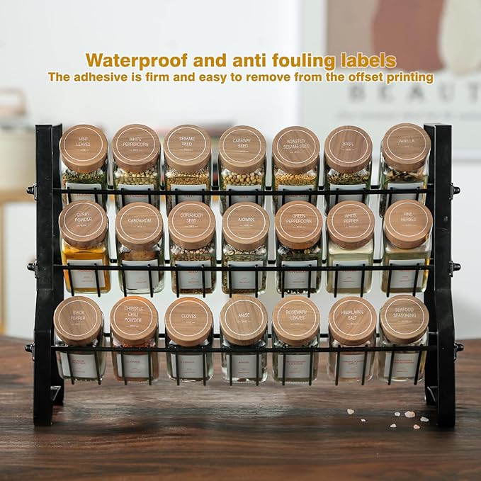 Spice Jars with Label，4oz Seasoning Containers, Glass Spice Bottles with Shaker Lids,Funnel, Chalk Pen (36)