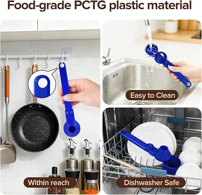 2Pcs Coffee Scoop & Funnel for Reusable K-Cup Pods, 2Tbsp Dosing Spoon, 51mm Espresso Tamper, BPA-Free PCTG, Dishwasher Safe, for Espresso Machines, Coffee/Protein Powder, Blue, 2 Models A&B