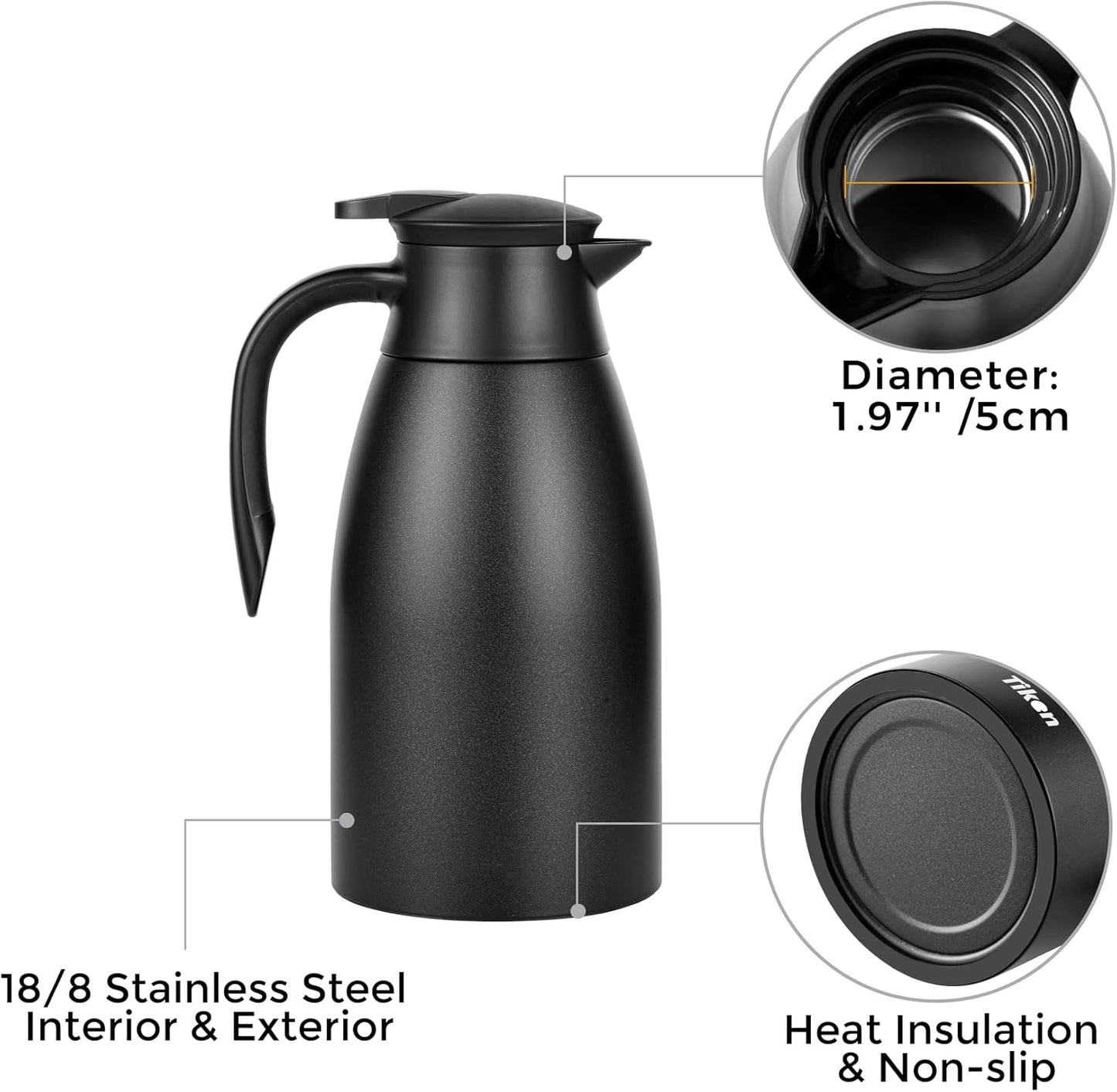 Tiken 68 Oz Thermal Coffee Carafe, Stainless Steel Insulated Vacuum Coffee Carafes For Keeping Hot, 2 Liter Beverage Dispenser (Starry Black)