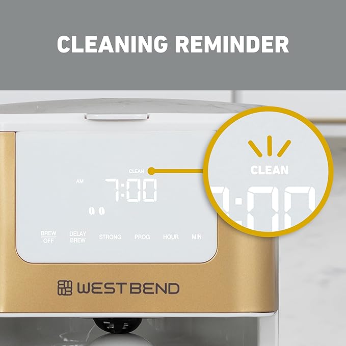 West Bend Timeless 12-Cup Programmable Coffee Maker with Brew Strength Selector for Hot and Iced Coffee, Includes 1-4 Cup Brew Option and Permanent Filter